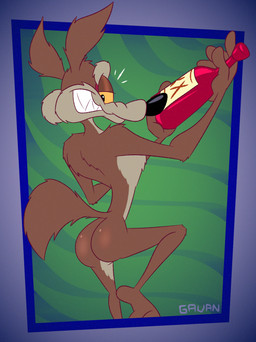 4_fingers abstract_background alcohol anthro arched_foot arched_soles arm_tuft athletic athletic_anthro athletic_male back_tuft belly bent_ear bent_legs beverage big_tail biped black_eyes black_nose bottle brown_body brown_fur bubble_butt butt chest_tuft clenched_teeth container curling_tail curling_toes curvy_figure elbow_tuft eyebrows feet fingers fluffy fluffy_chest fluffy_tail fur glance glistening glistening_butt grin grinning_at_viewer half-closed_eyes head_tuft holding_bottle holding_container holding_object holding_wine_bottle humanoid_feet humanoid_hands humanoid_heel knee_tuft leg_tuft lines_drawn looking_at_viewer looking_back looking_back_at_viewer male multicolored_body multicolored_fur narrowed_eyes nude on_one_leg open_mouth open_smile paws pecs plantigrade pose puffed_out_chest raised_finger raised_leg rear_view sharp_teeth shoulder_tuft skinny skinny_anthro skinny_male slim slim_anthro slim_male small_waist smile smiling_at_viewer smirk smirking_at_viewer smug smug_expression smug_eyes smug_face smug_grin soles solo spine standing tail tan_belly tan_body tan_eyebrows tan_fur tasteful_nude teeth toes toony toothy_grin tuft two_tone_body two_tone_fur wasp_waist wide_hipped_anthro wide_hipped_male wide_hips wine wine_bottle xxx yellow_sclera gavanzude looney_tunes warner_brothers wile_e._coyote canid canine canis coyote mammal 2026 alternate_version_at_paywall colored digital_drawing_(artwork) digital_media_(artwork) flat_colors hi_res pinup signature