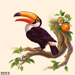 beak black_beak_tip black_body black_feathers blue_eyes branch feathers feral flower fruit_tree markings on_branch orange_beak orange_facial_markings plant red_markings simple_background solo tree white_background white_chest white_markings alexpahomov avian bird toco_toucan toucan true_toucan 1:1 2025 digital_media_(artwork) digital_painting_(artwork) painting_(artwork)