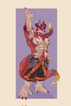 abs anthro bottomwear clothing gesture male muscular muscular_anthro muscular_male nipples pecs red_body shorts smile solo swimwear tail tentacles waving gao_53937056 lifewonders mythology tokyo_afterschool_summoners cthugha_(tas) dragon mythological_creature mythological_scalie scalie hi_res