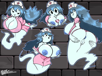 anus areola areola_slip big_breasts big_butt black_eyebrows blue_anus blue_areola blue_body blue_hair blue_nipples blush blush_stickers bodily_fluids breast_play breasts butt cleavage clothed clothing cum duo ejaculation eyebrows eyelashes female genital_fluids genitals ghost_tail hair hat headgear headwear huge_breasts male male/female nipple_outline nipples not_furry nurse nurse_clothing nurse_hat nurse_headwear nurse_uniform penis pink_clothing rear_view sex simple_eyes simple_face solo_focus spread_anus spread_butt spreading text thick_thighs titfuck uniform vulva jyto spooky's_jump_scare_mansion spooky_(sjm) ghost humanoid spirit 2019 4:3 artist_name hi_res