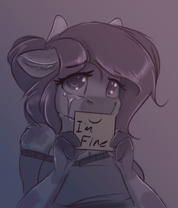 bare_shoulders bodily_fluids clothing crying female horn note paper sad shirt solo tears text topwear ardail mocha_latte_(ardail) bovid bovine cattle mammal absurd_res english_text hi_res monochrome restricted_palette