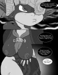 areola big_breasts breasts comic dialogue duo english_text erect_nipples female greyscale hi_res humanoid midna midna_(true_form) monochrome nintendo nipples not_furry nude savalkas square_crossover text the_legend_of_zelda twili twilight_princess