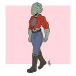 1:1 2018 belt bigmsaxon boots border bottomwear clothing elemental_creature elemental_humanoid female footwear hi_res humanoid midriff mineral_fauna mineral_humanoid monster_girl_(genre) not_furry pants pink_background rock rock_creature rock_humanoid shirt simple_background solo tied_shirt topwear undershirt walking white_border