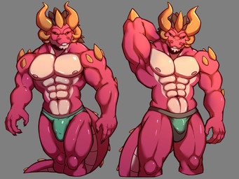 abs anthro biceps bulge clothed clothing detailed_bulge fingers genital_outline genitals horn jockstrap jockstrap_only looking_at_viewer male muscular muscular_anthro muscular_male navel nipples pecs penis_outline simple_background smile solo standing tail teeth topless topless_anthro topless_male underwear underwear_only artejaxton mythology dragon mythological_creature mythological_scalie scalie 4:3 absurd_res digital_media_(artwork) hi_res