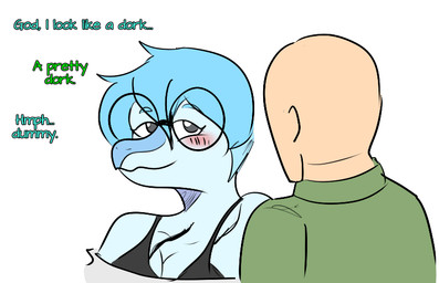 anthro bald blue_body blue_hair blue_scales blush blush_lines bra_strap breasts cleavage clothed clothing dialogue duo eyelashes eyewear female glasses grey_eyes hair human_on_anthro interspecies light-skinned_male light_body light_skin male round_glasses scales short_hair simple_background smile snout tattoo text white_background arsenic_iii cavemanon_studios goodbye_volcano_high ko_op_(game_developer) snoot_game anon_(snoot_game) nick_(gvh) baryonyx dinosaur human mammal prehistoric_species reptile saurischian scalie spinosaurid theropod 2025 digital_drawing_(artwork) digital_media_(artwork) english_text