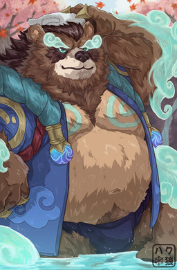 anthro asian_clothing belly big_belly blue_clothing blue_eyes brown_body brown_fur clothing cloud_emanata cloud_print east_asian_clothing emanata fundoshi fur hand_on_head happi_(clothing) hot_spring japanese_clothing leaf logo male moobs navel outside overweight overweight_anthro overweight_male pattern_clothing plant raised_arm shimenawa sitting solo spring_(season) towel tree underwear water ha0haku asian_mythology east_asian_mythology japanese_mythology league_of_legends mythology riot_games tencent volibear canid canine mammal raccoon_dog tanuki 2025 artist_logo colored digital_drawing_(artwork) digital_media_(artwork) hi_res shaded