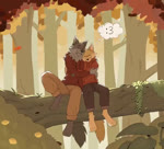 anthro autumn_leaves biped brown_body brown_fur clothing duo eyewear fur glasses grey_body grey_fur hoodie hug male red_clothing red_hoodie red_topwear romantic romantic_couple topwear wearing_glasses rooksiepooksie canid canine canis mammal wolf animated high_framerate no_sound short_playtime webm