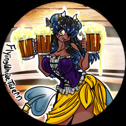 alcohol anthro barmaid beer beer_mug beverage container cup eye_patch eyewear female horn long_ears long_tail looking_at_viewer medieval mug smile solo tail tan_body tan_skin yellow_eyes xizana merah_(xizana) demon 1:1 hi_res