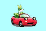 blue_background car convertible driving feral half-closed_eyes inside_car inside_vehicle motor_vehicle narrowed_eyes red_eyes serpentine simple_background solo vehicle neaudle mazda mazda_miata mazda_mx-5 nintendo pokemon generation_5_pokemon pokemon_(species) serperior absurd_res hi_res