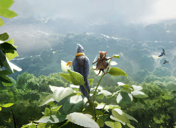 ambiguous_gender anthro blue_body blue_feathers branch brown_body brown_fur cape clothing day detailed_background duo feathers feral fog forest fur holding_melee_weapon holding_object holding_sword holding_weapon leaf melee_weapon on_branch outside plant rear_view river sword tail tree weapon jakob_eirich hasbro magic:_the_gathering wizards_of_the_coast ambient_bird avian bird mammal mouse murid murine rodent 2024 digital_media_(artwork) hi_res official_art