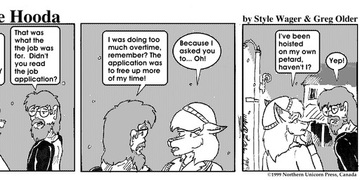 angry anthro beard clothed clothed_female clothed_male clothing coat dialogue dipstick_ears duo ear_markings eyewear facial_hair female fur glasses hair male multicolored_ears open_mouth text topwear style_wager dela_the_hooda dela_aldershaw frank_dunn canid canine fox hooda human mammal 1999 comic english_text greyscale monochrome