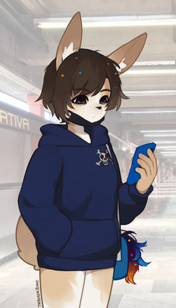 anthro biped breasts clothed clothed_anthro clothed_female clothing countershade_torso countershading electronics female fingers front_view fur hair phone solo standing tail yoako cupcake_(yoako) lagomorph leporid mammal rabbit 2026 digital_drawing_(artwork) digital_media_(artwork) hi_res