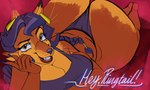 5_fingers anthro big_breasts big_butt blue_hair breast_rest breasts butt cleavage clothed clothing curvy_figure ear_piercing ear_ring female fingers flirting fur hair huge_breasts huge_butt lips long_nails looking_at_viewer lying on_front orange_body orange_fur piercing red_lips ring_piercing shirt smile solo text thick_thighs topwear underwear voluptuous wide_hips pyredaemos sly_cooper_(series) sony_corporation sony_interactive_entertainment sucker_punch_productions carmelita_fox canid canine fox mammal 2025 digital_drawing_(artwork) digital_media_(artwork) english_text hi_res