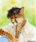 anthro black_hair hair male short_hair solo nekoart cheetah felid feline mammal 2008 low_res traditional_media_(artwork)