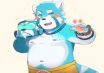 anthro blue_body blue_eyes blush bottomwear clothing diving_mask humanoid_hands kemono male mask navel nipples overweight overweight_male shorts simple_background solo tattoo white_body young tongmung24 laz_(lazxuszz) ailurid mammal red_panda 2022 hi_res