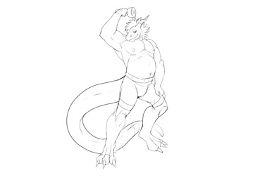 anthro belly exercise horn male mohawk muscular nipples solo tail weightlifting workout karne mythology rangstrom dragon mythological_creature mythological_scalie scalie hi_res