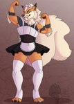 anthro armpit_hair biped body_hair bottomwear clothed clothing crossdressing fluffy hair legwear looking_at_viewer maid_uniform male muscular pose simple_background skirt smile smirk solo uniform grumpy_griffin_creations marvelous_managerie nintendo pokemon arcanine generation_1_pokemon pokemon_(species) absurd_res digital_media_(artwork) hi_res