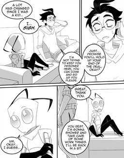 aged_up ahoge bald black_hair clothed clothing dialogue duo earless eyewear furniture gloves hair handwear male not_furry on_sofa open_mouth pak simple_background sitting sitting_on_sofa sofa speech_bubble text topwear inimoose invader_zim nickelodeon dib_membrane zim_(invader_zim) alien alien_humanoid human humanoid irken mammal comic digital_media_(artwork) english_text hi_res monochrome