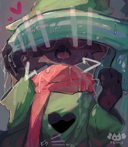 anthro big_penis black_body black_fur bodily_fluids censor_bar clothing eyewear fur genital_fluids genital_fluids_on_hand genitals glasses green_clothing ineffective_censorship male male/male open_mouth penis penis_awe penis_on_face red_scarf scarf small_penis text wearing_glasses kemo_ka_nya deltarune undertale_(series) kris_dreemurr ralsei bovid caprine goat mammal censored hi_res japanese_text translated