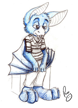 anthro blue_body blue_fur bottomwear cheek_tuft clothed clothing facial_tuft fur glistening glistening_eyes head_tuft logo male male_anthro membrane_(anatomy) membranous_wings mouth_closed narrowed_eyes pants pattern_clothing pattern_topwear simple_background solo standing striped_clothing striped_topwear stripes topwear tuft white_background winged_arms wings young young_anthro young_male pandapaco bat mammal 2015 artist_logo full-length_portrait hi_res portrait signature
