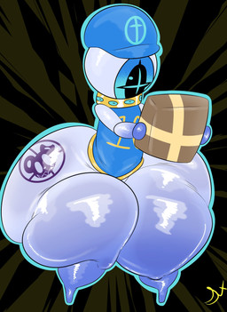 1_eye big_butt bottomless butt butt_tattoo clothed clothing delivery_(commerce) delivery_employee femboy glistening glistening_body hat headgear headwear huge_butt male mouthless not_furry postal_carrier postal_delivery simple_background solo tattoo thick_thighs white_body wide_hips plushtrapboyuwu gabriel_(plushtrapboyuwu) angel humanoid absurd_res digital_media_(artwork) hi_res