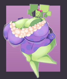 accessory areola areola_slip bag big_areola big_breasts biped blush blush_stickers bow_ribbon breasts clothed clothing dress eyebrows eyelashes featureless_feet feet female front_view geometric_background gloves green_body hair hair_accessory hair_bow hair_ribbon hand_behind_head handwear holding_object huge_breasts huge_hips huge_thighs hyper hyper_breasts monotone_body motion_lines nipple_outline not_furry on_one_leg open_mouth purple_clothing ribbons simple_background solo standing teeth text thick_thighs wide_hips voctopie mario_bros nintendo paper_mario mimi_(paper_mario) humanoid 2025 absurd_res artist_name digital_drawing_(artwork) digital_media_(artwork) hi_res