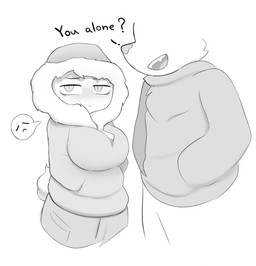 anthro big_breasts biped breasts clothing dialogue duo faceless_anthro faceless_character faceless_male female hoodie male pupils short_tail simple_background slit_pupils speech_bubble tail text tired_eyes topwear white_background phosenpai pholi canid canine canis domestic_dog lagomorph leporid mammal rabbit 2024 english_text greyscale monochrome