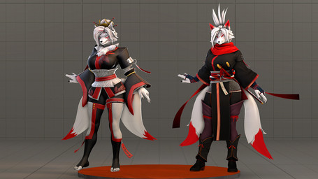 2_tails 5_fingers 5_toes anthro before_and_after black_nose boots breasts clothed clothed_anthro clothed_female clothing comparison facial_markings feet female fingers footwear fur hair head_markings humanoid_feet humanoid_hands markings multi_tail plantigrade shoes solo standing tail toeless_legwear toeless_stockings toes white_body white_fur white_hair petruz petruz_(modeler) noriko_(petruz) canid canine fox mammal 3d_(artwork) digital_media_(artwork) hi_res source_filmmaker_(artwork)