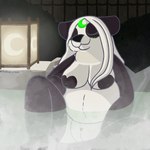 1:1 anthro bear black_body black_fur black_nipples black_nose blush breasts bush_(disambiguation) digital_media_(artwork) eyes_closed female fence fur fur_markings genitals giant_panda hair hot_spring lamp lantern lunarpanda8686 mammal markings mika_(lunarpanda8686) nipples nude onsen partially_submerged pussy round_ears slightly_chubby smile solo steam translucent translucent_water water white_body white_fur white_hair