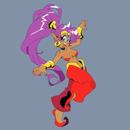 blue_eyes bottomwear bracelet breasts choker clothed clothing colored_nails dark_body dark_skin ear_piercing ear_ring eyelashes female footwear grey_background hair humanoid_pointy_ears jewelry long_hair looking_at_viewer nails navel necklace not_furry open_mouth piercing pointy_ears ponytail purple_hair purple_nails red_bottomwear red_clothing red_footwear red_shoes red_topwear ring_piercing shoes simple_background solo topwear wide_hips oiruazumel shantae_(series) wayforward shantae genie humanoid 1:1 absurd_res hi_res
