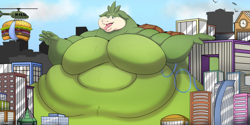 anthro belly belly_expansion big_belly burger city city_background expansion feeding food green_body josephcam macro macro_anthro male moobs morbidly_obese obese obese_anthro obese_male overweight overweight_anthro overweight_male size_difference size_play size_transformation solo transformation weight_gain weights hotcabo_1 nintendo pokemon camerupt generation_3_pokemon pokemon_(species) 2025 hi_res