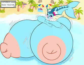 ability_(pokemon) anthro areola beach big_breasts blue_body blush body_size_growth breast_expansion breasts detailed_background expansion female fish_tail fur gameplay_mechanics hand_on_breast heart_symbol huge_breasts hyper hyper_breasts macro motion_lines multicolored_body multicolored_fur nipples non-mammal_nipples nude palm_tree plant pokemorph puffy_nipples sea size_transformation smile solo sound_effects tail text thick_thighs transformation tree umbrella water lawyer_butter nintendo pokemon eeveelution generation_1_pokemon mammal pokemon_(species) vaporeon hi_res