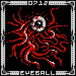 16-bit 1:1 1_eye ambiguous_gender black_background bloodshot_eyes border digital_media_(artwork) english_text eye_creature eyeball feral glistening glistening_eyes gore grey_border grey_text kiyohimefuck looking_at_viewer number organ_creature pixel_(artwork) scp-718 scp_foundation simple_background solo spot_color tendrils text vein