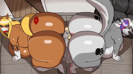 all_fours anthro anus ass_to_ass balls between_butts big_breasts big_butt biped breasts butt detailed_background erection female fur genitals group huge_breasts huge_butt humanoid_genitalia humanoid_penis inside interspecies larger_female male male/female multicolored_body nude penis side_boob size_difference smaller_male tail tail_aside thick_thighs trio flait fiona_maray purgy waylon_(thecosmicwolf33) canid canine equid equine horse mammal mouse murid murine rodent 16:9 2d_animation animated frame_by_frame no_sound short_playtime webm widescreen