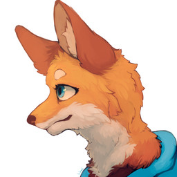anthro blue_clothing blue_eyes clothing fur fur_tuft inner_ear_fluff looking_forward multicolored_body multicolored_fur orange_body orange_fur pupils side_view simple_background solo tan_body tan_fur tuft white_background color_fox canid canine fox mammal red_fox true_fox 1:1 hi_res signature