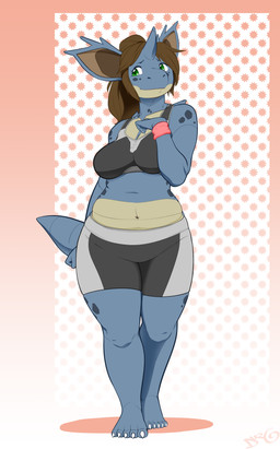 5_fingers 5_toes abstract_background anthro armband biped blue_body blue_scales bra breasts brown_hair claws clothed clothing feet female fingers green_eyes hair horn looking_away navel scales simple_background slightly_chubby solo sports_bra standing toes underwear white_claws durg_(artist) nintendo pokemon sandra_(shippofoxfire) generation_1_pokemon nidoqueen pokemon_(species) 2015 absurd_res full-length_portrait hi_res portrait signature