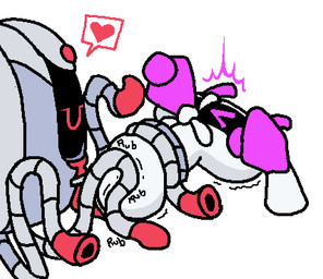 coiling coiling_another coiling_around_body duo eyes_closed floating_arms heart_symbol legless looking_pleasured lying machine necktie null null_stimulation on_back onomatopoeia robotic_arm rubbing screen screen_face sound_effects straining tentacles text objectfucker robot colored