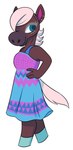 anthro black_eyes blue_eyes brown_body clothing dress female hand_on_hip hooves looking_away one_eye_closed simple_background smile solo tail unguligrade white_background angelicmissmarie animal_crossing nintendo reneigh_(animal_crossing) equid equine horse mammal 2020 full-length_portrait hi_res portrait