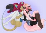 anthro clothed clothing duo female hair legwear open_mouth smile thick_thighs thigh_highs tweedabop nintendo pokemon canid canine generation_4_pokemon mammal pokemon_(species) riolu