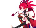 clothed clothing ear_piercing female hair humanoid_pointy_ears legwear looking_at_viewer membrane_(anatomy) membranous_wings not_furry piercing pointy_ears red_eyes red_hair simple_background solo spade_tail tail white_background wings miyakawa106 disgaea nippon_ichi_software etna_(disgaea) demon humanoid mammal hi_res