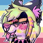 ambiguous_form ambiguous_gender blush blush_lines blush_stickers collar countershading cute_fangs diamond_pupils drugs ear_piercing facial_piercing fangs glistening glistening_eyes glistening_hair hair happy leopard_spots marijuana nose_piercing pedophile_iconography piercing pupils red_sclera solo sparklefur spiked_collar spikes spiral_eyes spots substance_intoxication teeth tongue tongue_out unusual_pupils jackrabbit_(artist) cocktail_vomitheart canid canine canis domestic_dog mammal 1:1 2025 digital_media_(artwork) digital_painting_(artwork) ibispaint_(artwork) low_res painting_(artwork) shaded