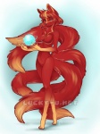 anthro biped black_nose blue_eyes breasts featureless_breasts female fur hair half-closed_eyes magic multi_tail narrowed_eyes navel nude solo standing tail luckypan molly_fullin canid canine dreamspinner fox mammal digital_media_(artwork) hi_res shaded