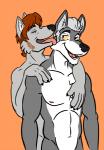 anthro duo hair licking male male/male nude tongue tongue_out mapdark associated_student_bodies marcus_paxten nigel_(asb) canid canine canis domestic_dog mammal wolf