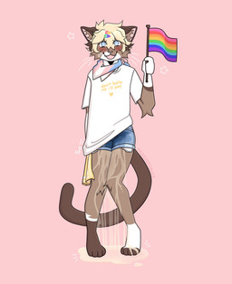 accessory ambiguous_gender biped blush blush_lines bodily_fluids bottomwear clothing denim denim_bottomwear denim_clothing denim_shorts digitigrade embarrassed genital_fluids hair hair_accessory hairclip hanky_code humiliation knock-kneed lgbt_pride pride pride_color_flag pride_colors rainbow_pride_colors shorts solo tail transgender_pride_colors urine urine_pool watersports wetting rroostersauce don't_bully_me_i'll_cum domestic_cat felid feline felis mammal hi_res
