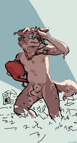 animal_genitalia anthro balls bouncing_balls flaccid floppy_ears fur genitals lifeguard male nude_anthro penis sheath snout solo splashing_water tail voyeur wet wet_body furvidd canid canine canis domestic_dog mammal hi_res