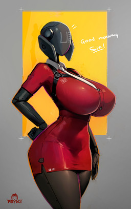 big_breasts biped bottomwear breasts clothing faceless_character faceless_female female female_humanoid huge_breasts machine miniskirt necktie office_clothing office_lady skirt solo standing thick_thighs psyk323 humanoid robot robot_humanoid 2023 hi_res watermark