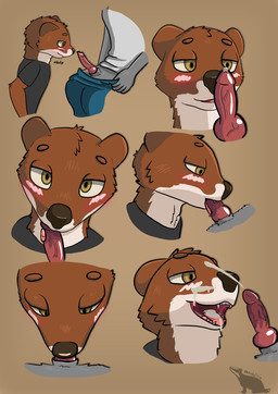 animal_genitalia animal_penis anthro blush bodily_fluids brown_body brown_fur cum cum_on_face duo erection fur genital_fluids genitals male male/male oral penis saliva solo_focus yellow_eyes dachsi tilo_(dachsi) mammal mustelid musteline stoat true_musteline weasel absurd_res hi_res