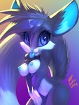 anthro blue_eyes breasts female fur gradient_background grey_body grey_fur looking_at_viewer nipples nude simple_background smile solo tongue tongue_out thefuckingdevil spunky_(spunky_mutt) canid canine fennec_fox fox mammal true_fox 3:4