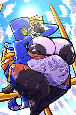 after_vore anthro areola big_areola big_breasts big_butt bone bone_imprints bones_in_stomach bottomwear braces breasts butt cheerleader clothing cloud female football_field huge_areola huge_butt nerd obese obese_anthro obese_female overweight overweight_anthro overweight_female pom_poms skirt sky solo sun vore wardrobe_malfunction sachasketchy reina_(sachasketchy) avian bird toucan absurd_res hi_res