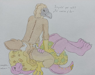 anthro bodily_fluids claws clothed clothing dialogue diaper diaper_snoofing duo facesitting genital_fluids inflatable male pattern_diaper pool_toy simple_background sitting sitting_on_another smile snoofing tail unclean_diaper urine used_diaper wearing_diaper wet_diaper kinkypinkydonkey pirate_eagle zoran accipitrid accipitriform animate_inanimate avian bird dinosaur eagle living_inflatable philippine_eagle prehistoric_species reptile saurischian scalie theropod tyrannosaurid tyrannosauroid tyrannosaurus tyrannosaurus_rex absurd_res hi_res